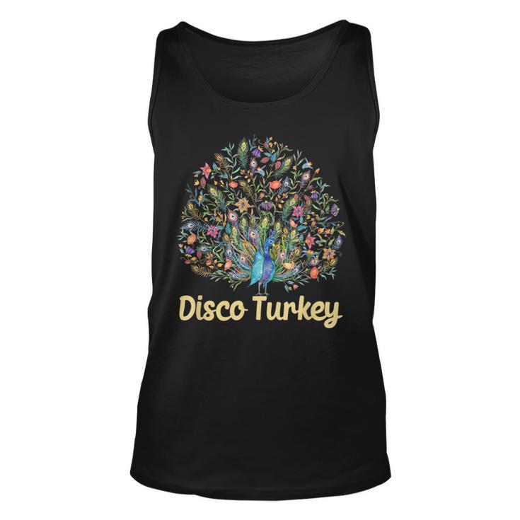 Disco Turkey Funny Peacock Feathers Fancy Thanksgiving Day  Unisex Tank Top