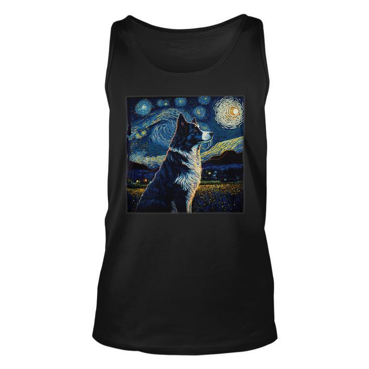 Dog Border Collie Surrealism Starry Night Border Collie Dog Unisex Tank Top