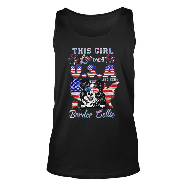 Dog Border Collie This Girl Loves Usa And Her Dog Border Collie 4Th Of July Unisex Tank Top