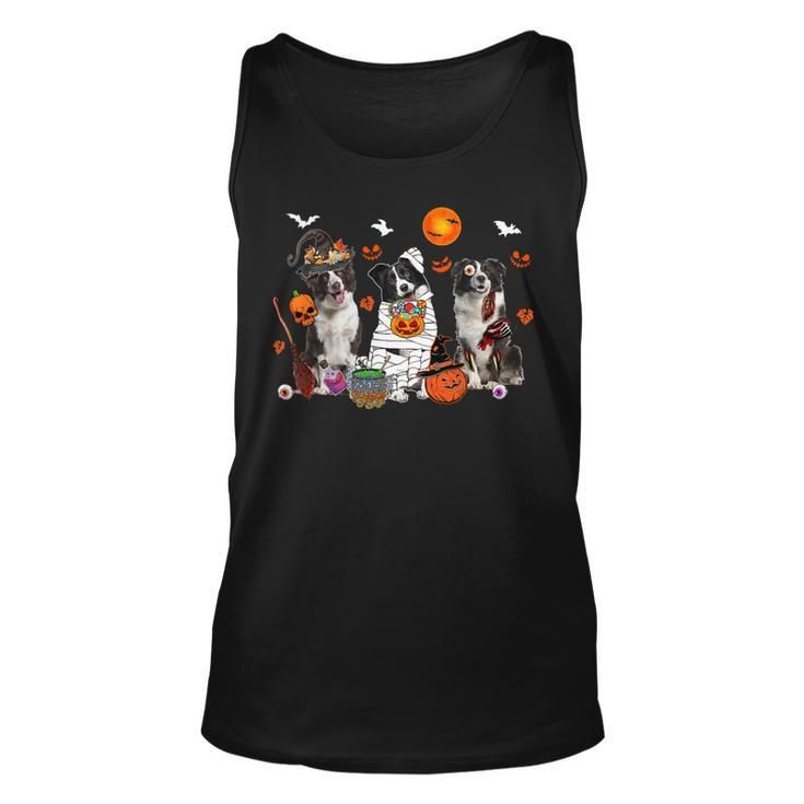 Dog Border Collie Three Border Collie Dogs Witch Scary Mummy Halloween Zombie Unisex Tank Top