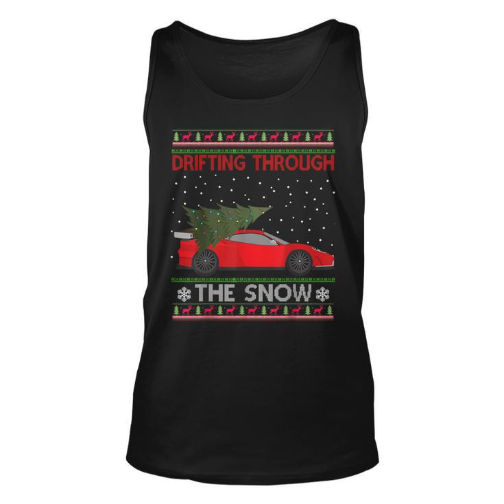 Drifting Through The Snow Ugly Christmas Sweater Tree Car Tank Top