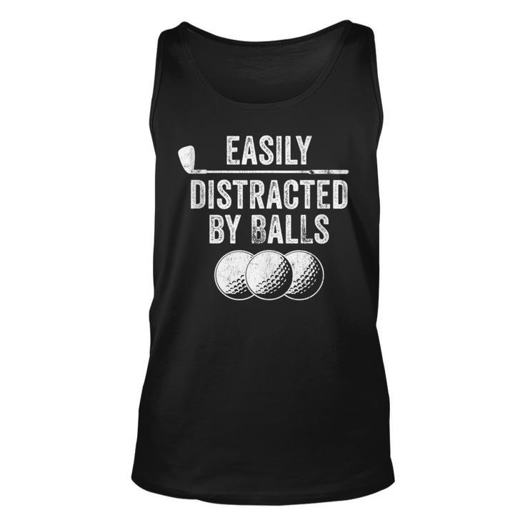 Easily Distracted By Balls Golf Ball Putt Vintage Funny Golf  Unisex Tank Top