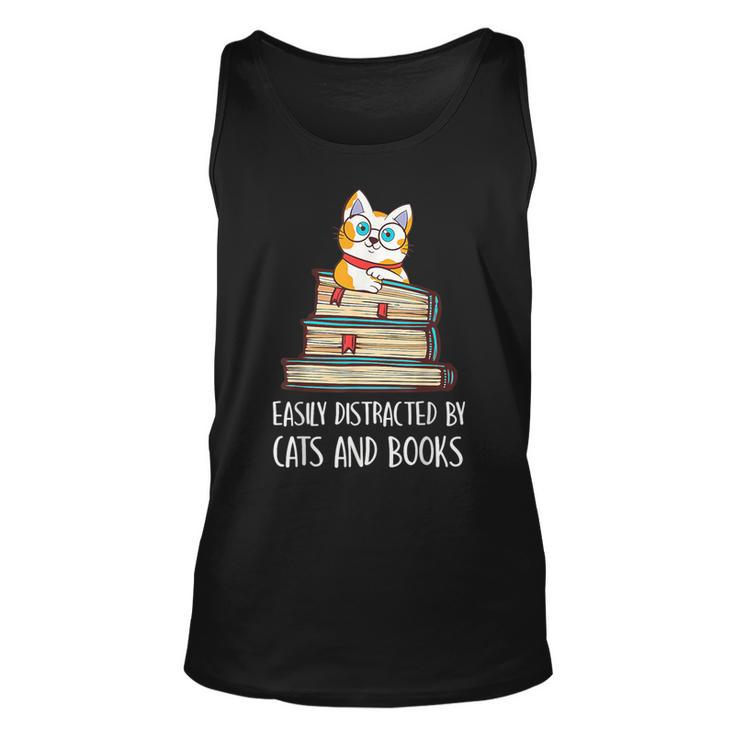 Easily Distracted By Cats And Books Cat & Book Lover Tank Top
