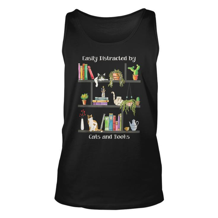 Easily Distracted By Cats And Books Cat Book Lovers Bookworm Tank Top