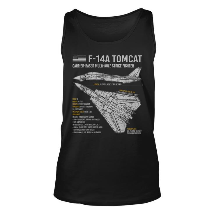 F14 Tomcat F14 Aircraft Airplane Blueprint Facts Unisex Tank Top