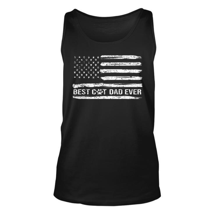 Fathers Day Best Cat Dad Ever With Us American Flag Unisex Tank Top