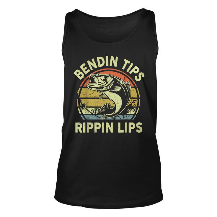 Fathers Day Dad Bendin Tips Rippin Lips Funny Papa Fishing  Unisex Tank Top