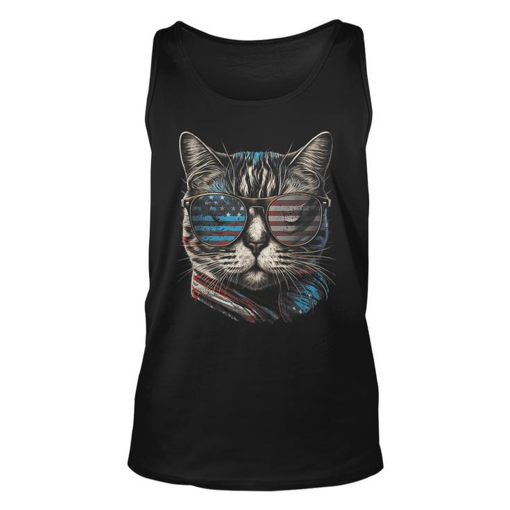 Fourth 4Th Of July Cat American Flag America Patriotic Tank Top