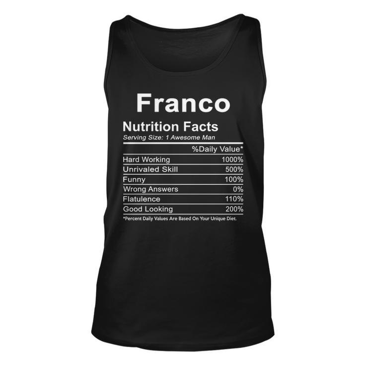 Franco Name Funny Gift Franco Nutrition Facts V2 Unisex Tank Top