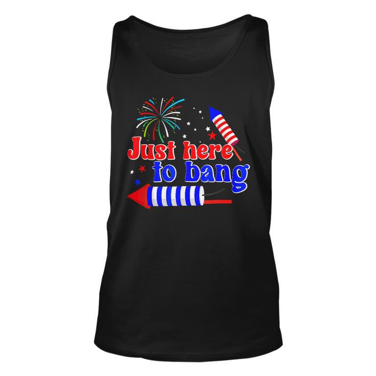 Funny 4Th Of July Fireworks Just Here To Bang American Flag Unisex Tank Top