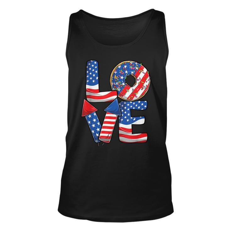 Funny 4Th Of July Love Donut Patriotic American Flag Usa Unisex Tank Top