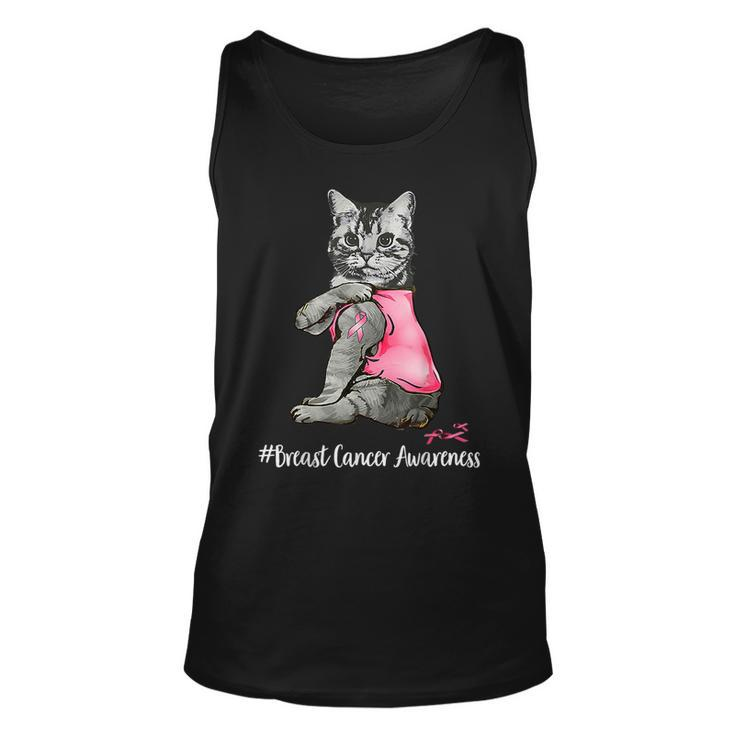 Cat Pink Ribbon In October We Wear Pink Breast Cancer Tank Top