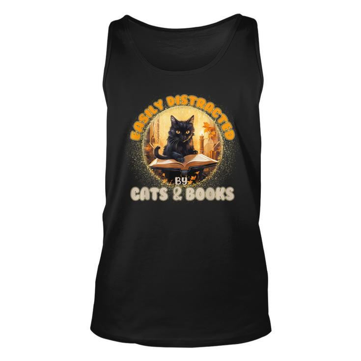 Funny CatEasily Distracted By Cats And Books Unisex Tank Top