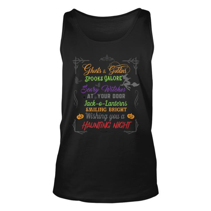 Ghosts Goblins & Spooks Galore Scary Witches At Your Door  Unisex Tank Top