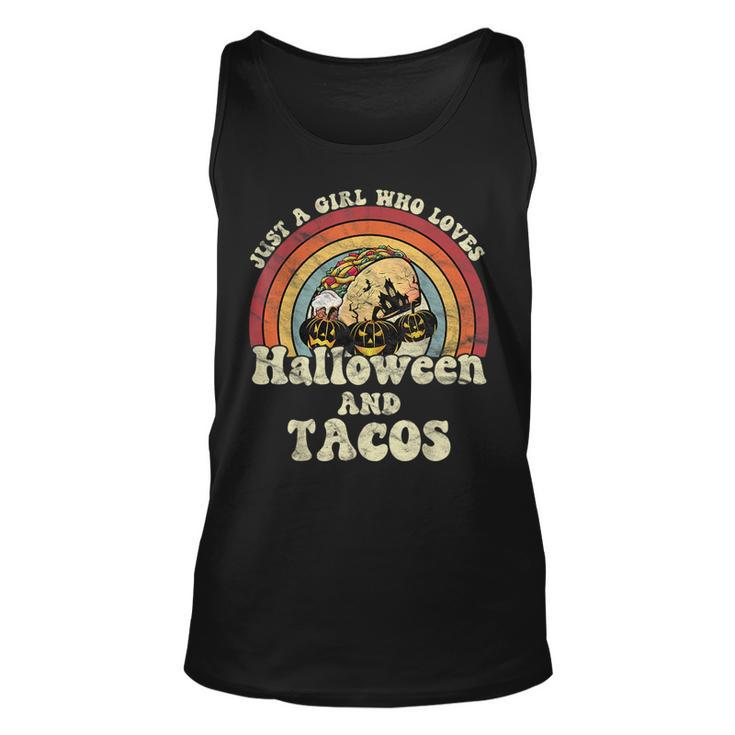 A Girl Who Loves Halloween And Tacos 70S Retro Vintage Tacos Tank Top