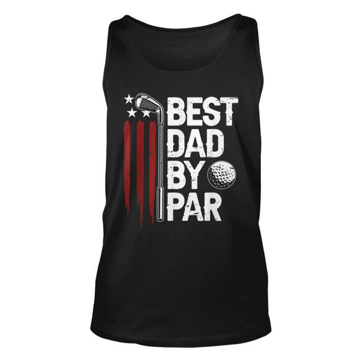 Golf Best Dad By Par Daddy Golfer American Flag Fathers Day Unisex Tank Top
