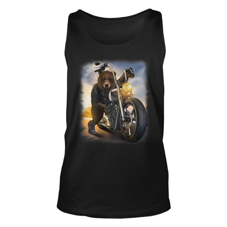Grizzly Bear Riding Chopper Motorcycle Unisex Tank Top