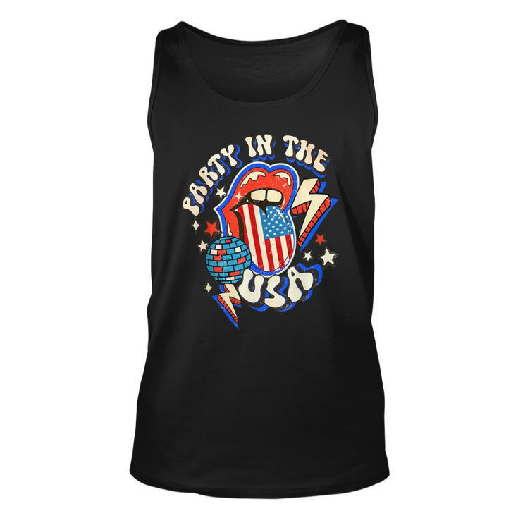 Groovy Disco Funny Party In The Us July 4Th Usa Patriotic  Unisex Tank Top
