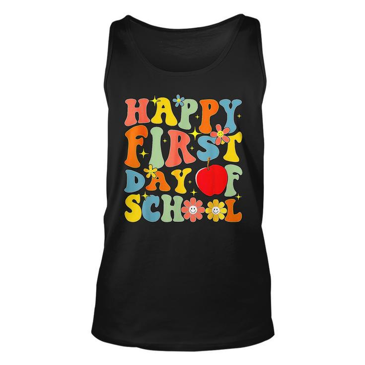 Groovy Happy First Day Of School Back To School Teachers  Unisex Tank Top