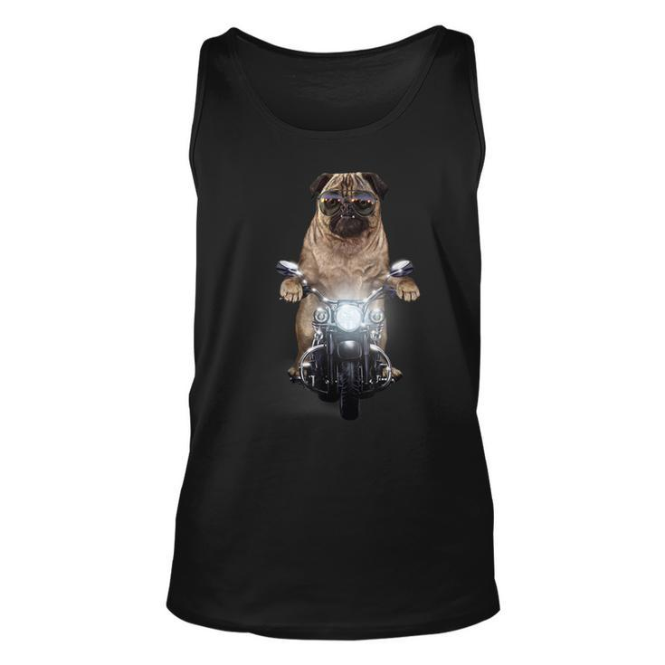 Grumpy Pug In Aviator Sunglass Riding Motorcycle Dog Unisex Tank Top