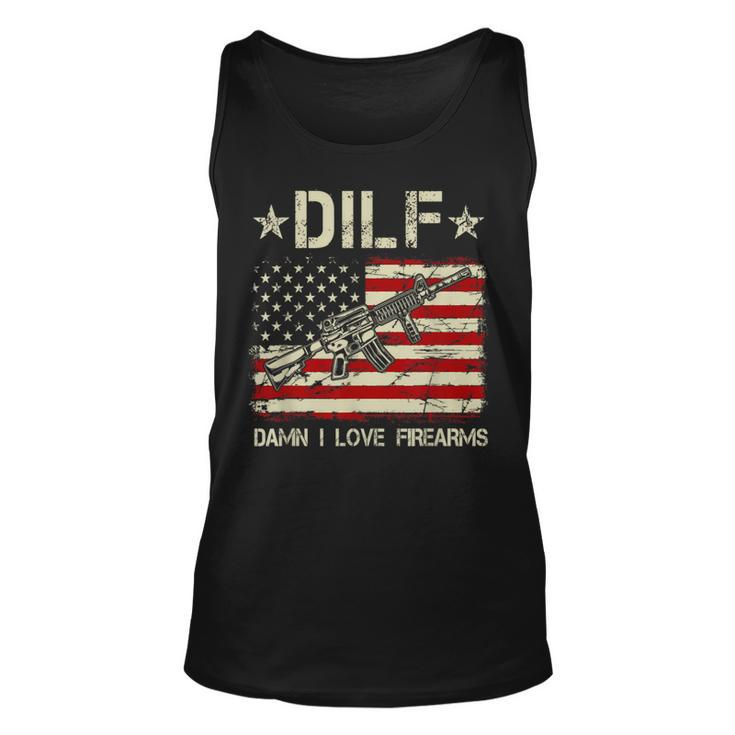 Gun American Flag Dilf Damn I Love Firearms Gift For Mens Unisex Tank Top