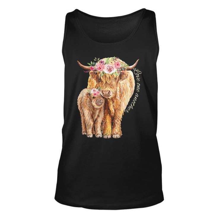 Highland Cattle Lover Cow Calf Farm Love One Another Cute  Unisex Tank Top