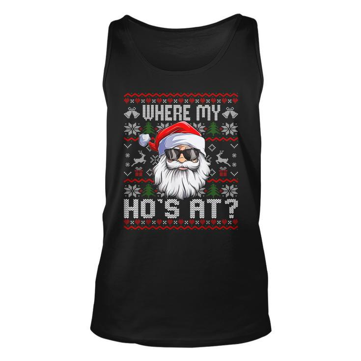 Where My Hos At Ugly Christmas Sweater Santa Claus Style Tank Top