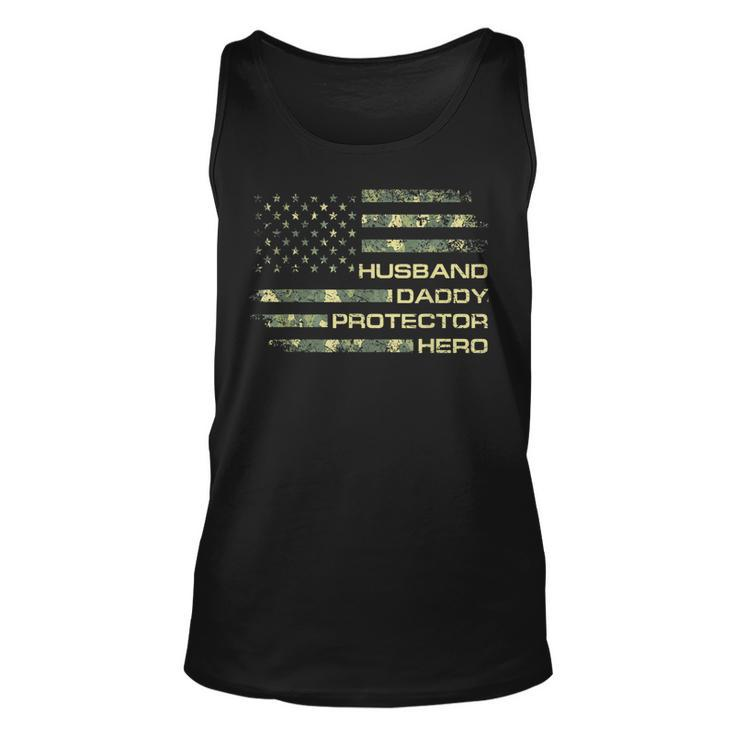 Husband Daddy Protector Hero Fathers Day Camo American Flag  Unisex Tank Top
