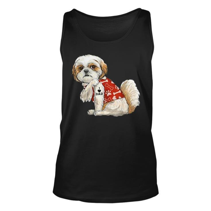 I Love Dad Tattoo Shih Tzu Dad Funny Fathers Day Gift  Unisex Tank Top
