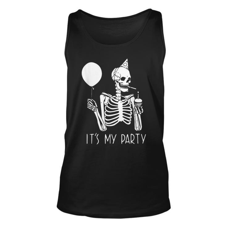 Its My Party Lazy Halloween Costume Skeleton Skull Birthday Tank Top