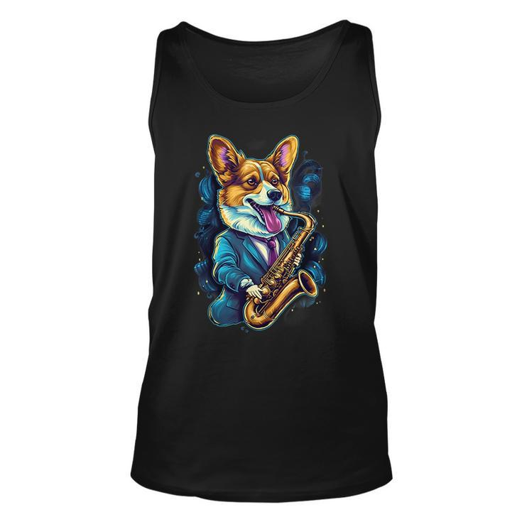 Jazz Musician Corgi Dog Saxophone Corgi Funny Gifts Unisex Tank Top