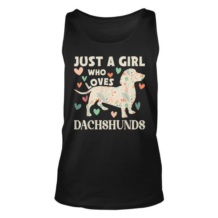 Just A Girls Who Loves Dachshunds Cute Floral Dachshund Dog  Unisex Tank Top