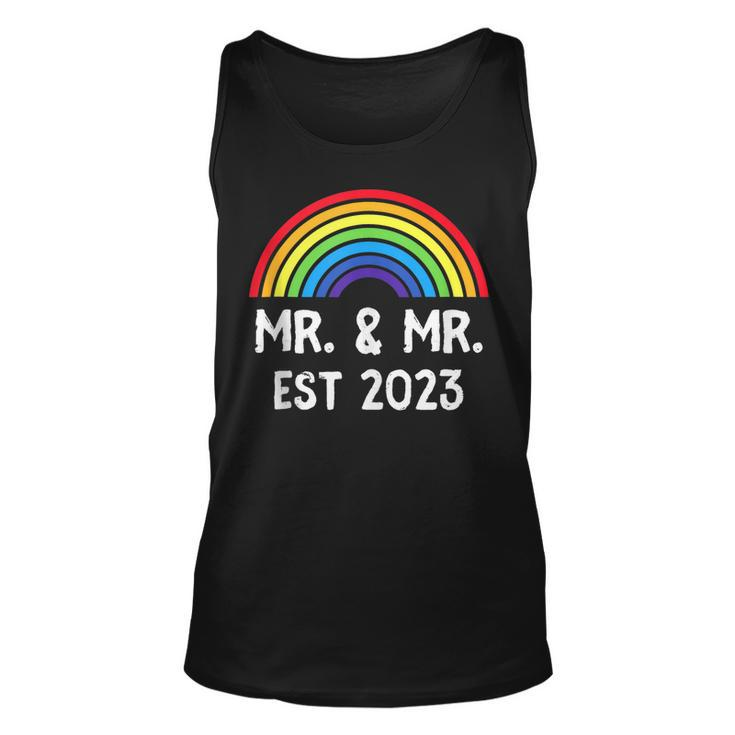 Just Married Engaged Lgbt Gay Wedding Mr And Mr Est 2023  Unisex Tank Top