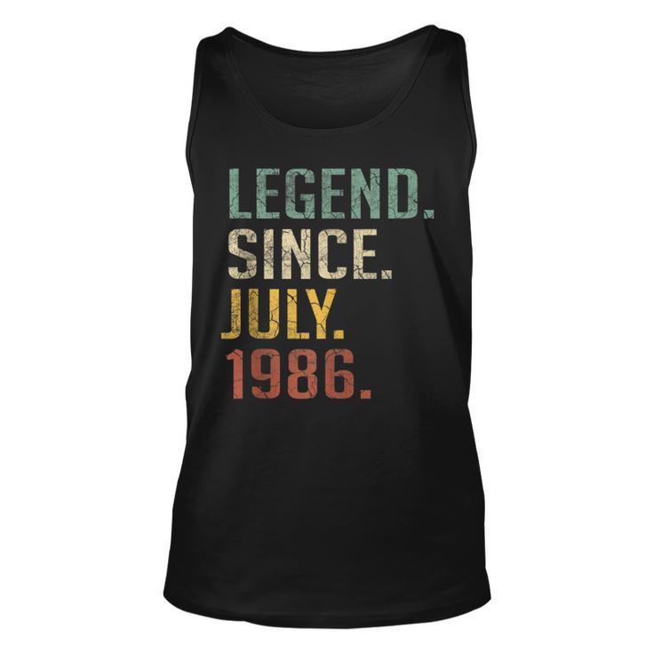 Legend Since July 1986 34Th Birthday Gift 34 Year Old Unisex Tank Top