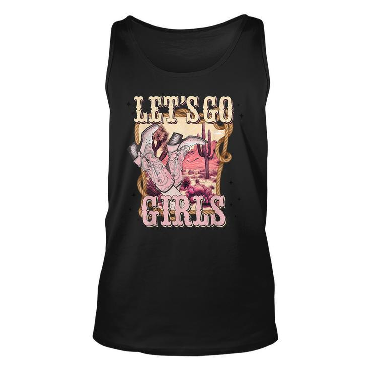 Lets Go Girl Cowboy Pink Boot Retro Western Country  Unisex Tank Top
