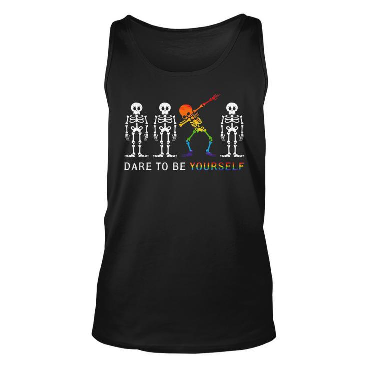 Lgbt Pride Skeleton Dabbing Dare To Be Yourself Outfit  Unisex Tank Top