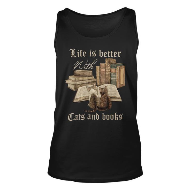 Life Is Better With Cats And Books Funny Unisex Tank Top