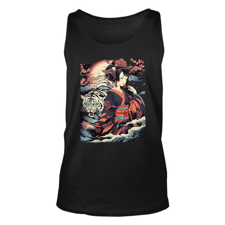 Make A Statement With This Bold Geisha And Tiger Tattoo  Unisex Tank Top
