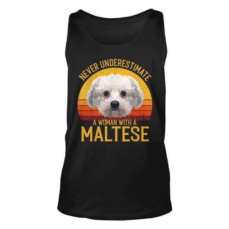 Maltese Never Underestimate A Woman With A Maltese Gift For Mens Unisex Tank Top