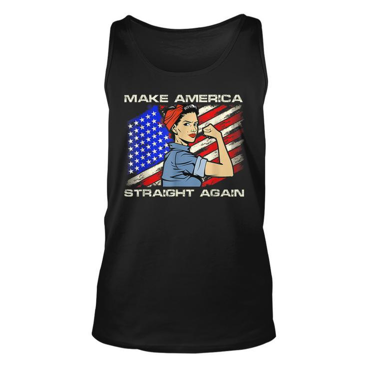 Masa Make America Straight Again Strong Woman American Flag Unisex Tank Top
