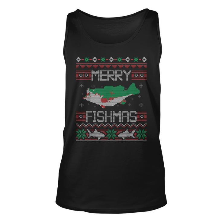 Merry Fishmas Fishing Dad Fish Angler Ugly Christmas Sweater Tank Top