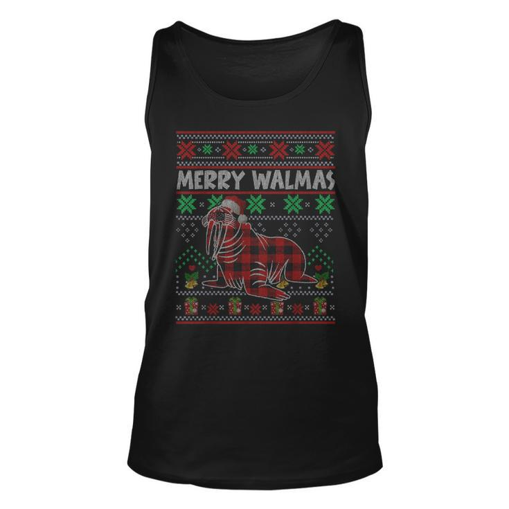 Merry Walmas Ugly Christmas Sweater Walrus Sea Animal Plaid Tank Top