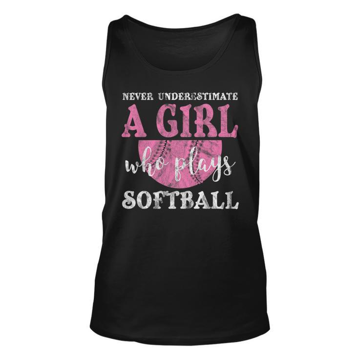 Never Underestimate A Girl Who Plays Softball Grunge Look Unisex Tank Top