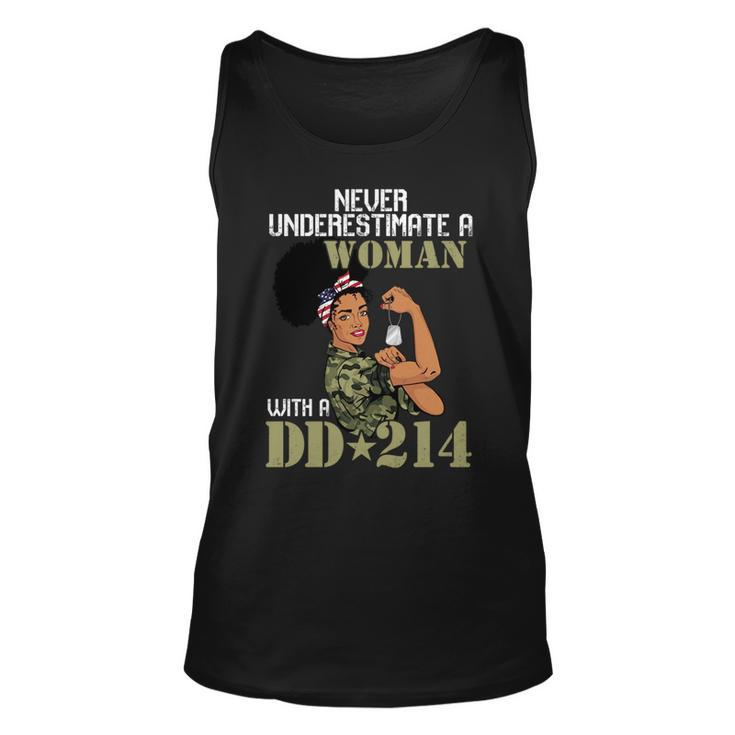 Never Underestimate A Woman With Dd214 Female Veterans Day Unisex Tank Top
