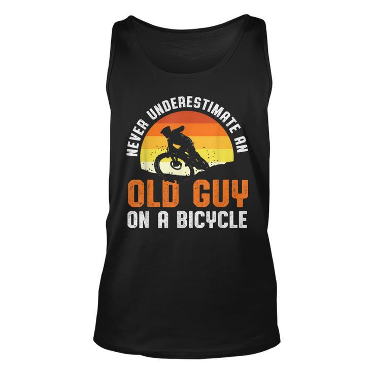 Never Underestimate An Old Guy On A Bicycle Funny Riders Dad Unisex Tank Top