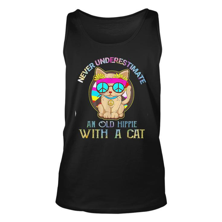 Never Underestimate An Old Hippie With A Cat Funny Unisex Tank Top