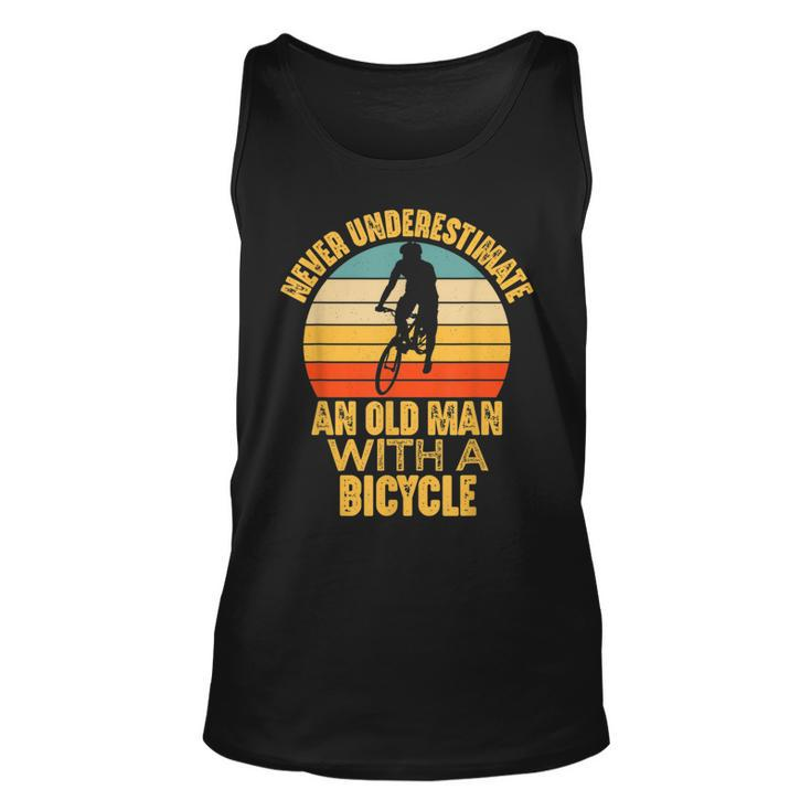 Never Underestimate An Old Man With A Bicycle Funny Cycling Unisex Tank Top