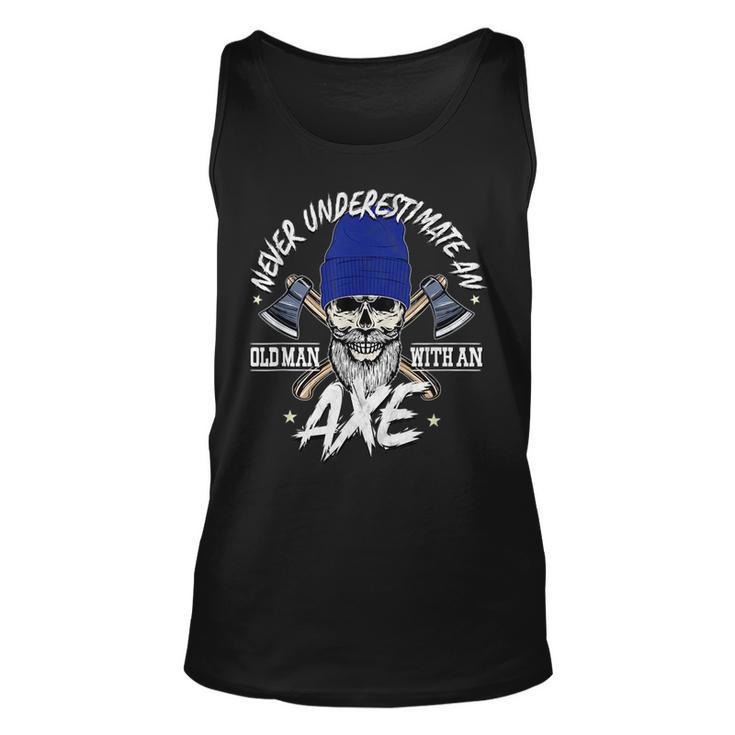 Never Underestimate An Old Man With Axe Throwing Lumberjack Unisex Tank Top