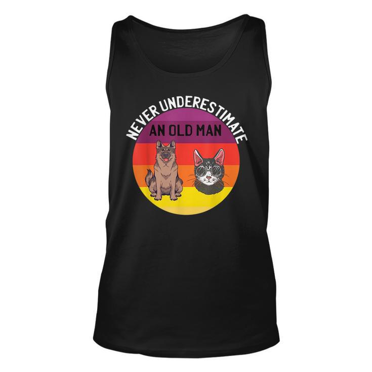 Never Underestimate An Old Man With German Shepherd Cat Gift For Mens Unisex Tank Top