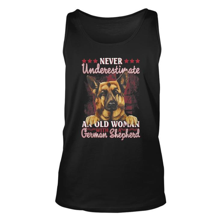 Never Underestimate An Old Woman With A German Shepherd Unisex Tank Top